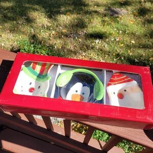 Holiday Themed Ceramic Condiment Dishes Set of 3 New In Box